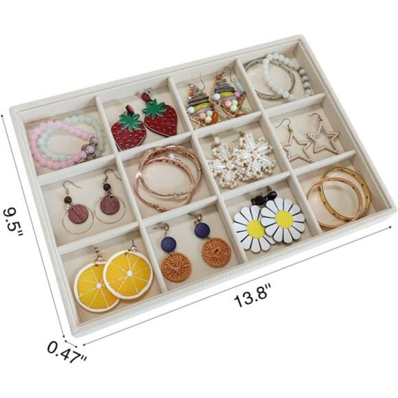 Velvet Jewelry Organizer Stackable Earrings Organizer 12 Grid Bracelet Organizer - Picture 5 of 7